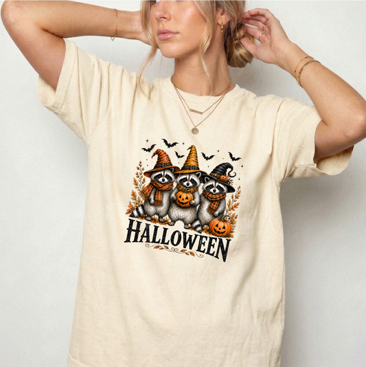 Vintage Halloween Raccoons Witch Hat Graphic Tee | Foxfire & Fable
