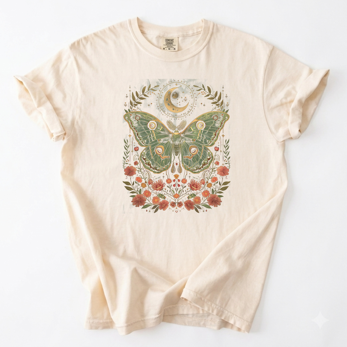 Moonlit Moth Botanical Graphic T-Shirt | Foxfire & Fable - Ivory