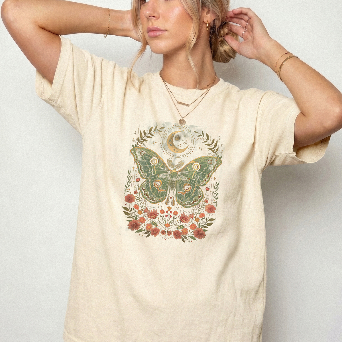 Moonlit Moth Botanical Graphic T-Shirt | Foxfire & Fable