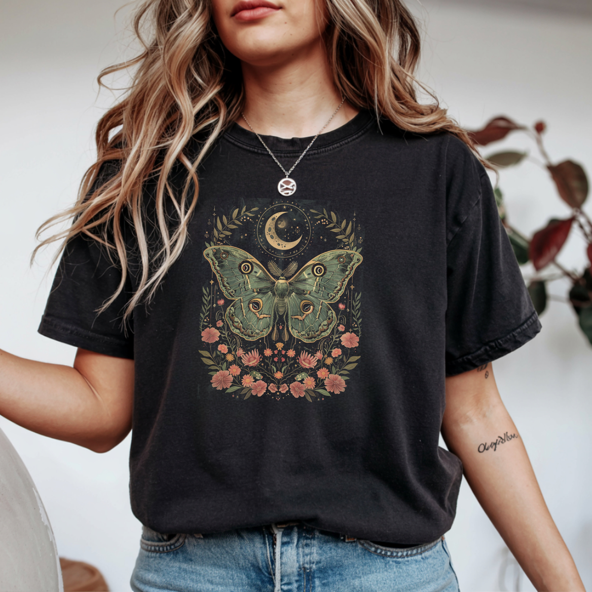 Moonlit Moth Botanical Graphic T-Shirt | Foxfire & Fable