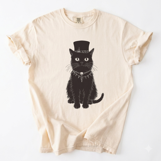 Gothic Top Hat Cat Graphic T-Shirt | Foxfire & Fable - Ivory