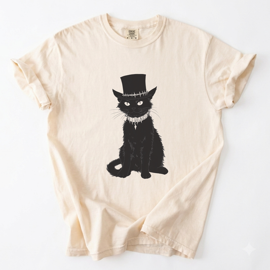 Dapper Black Cat Top Hat Gothic Witchy Graphic Tee | Foxfire & Fable - Ivory