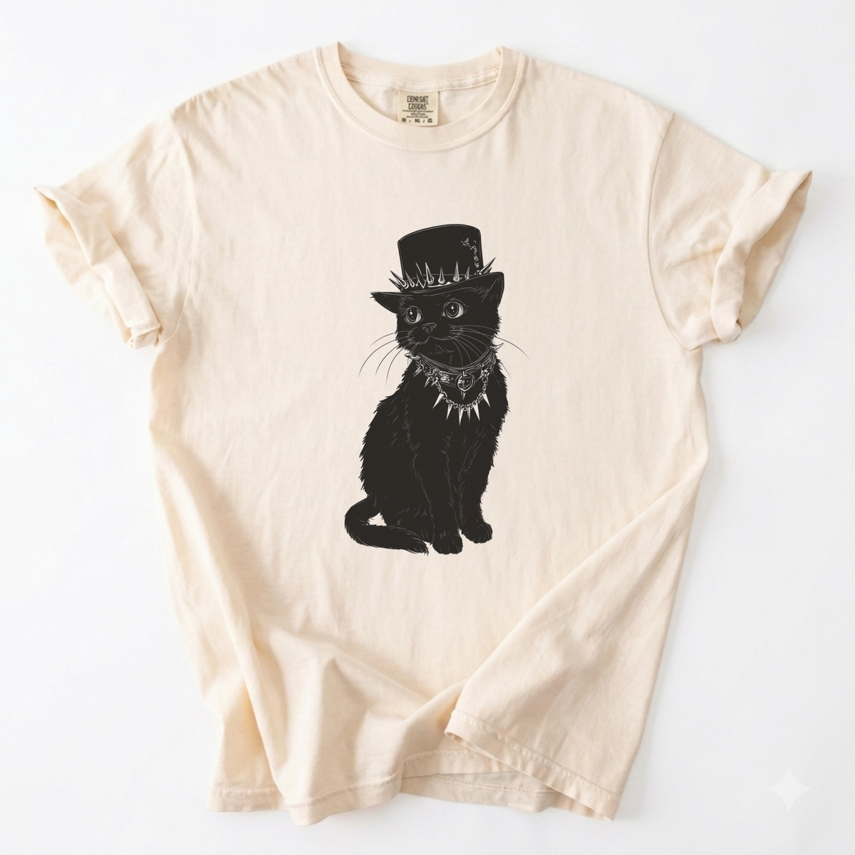 Gothic Black Cat Top Hat Graphic Tee | Foxfire & Fable - Ivory