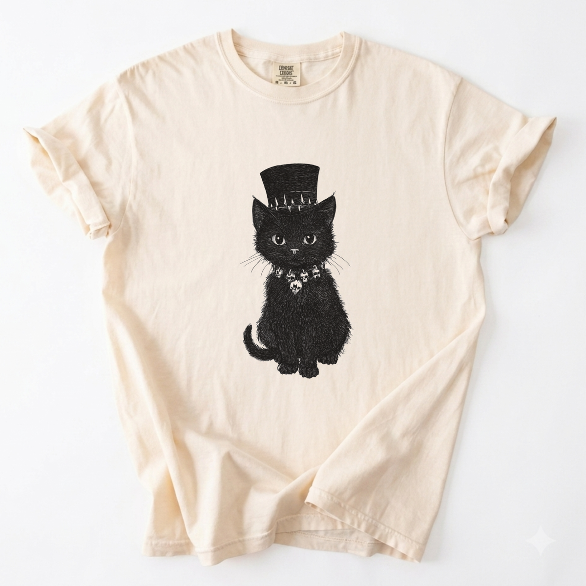 Gothic Black Cat Top Hat T-Shirt | Witchy Apparel | Foxfire & Fable - Ivory