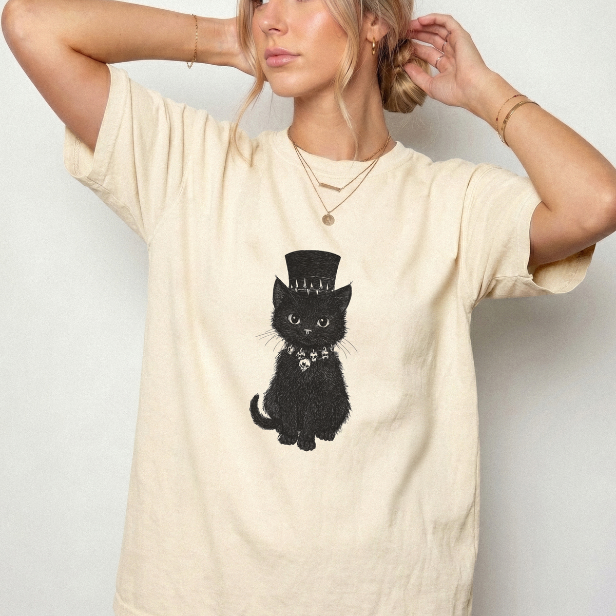 Gothic Black Cat Top Hat T-Shirt | Witchy Apparel | Foxfire & Fable