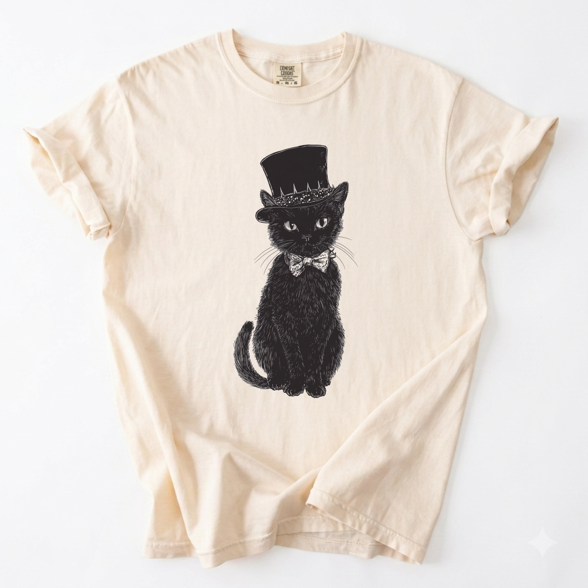 Dapper Black Cat Top Hat Graphic T-Shirt | Foxfire & Fable - Ivory