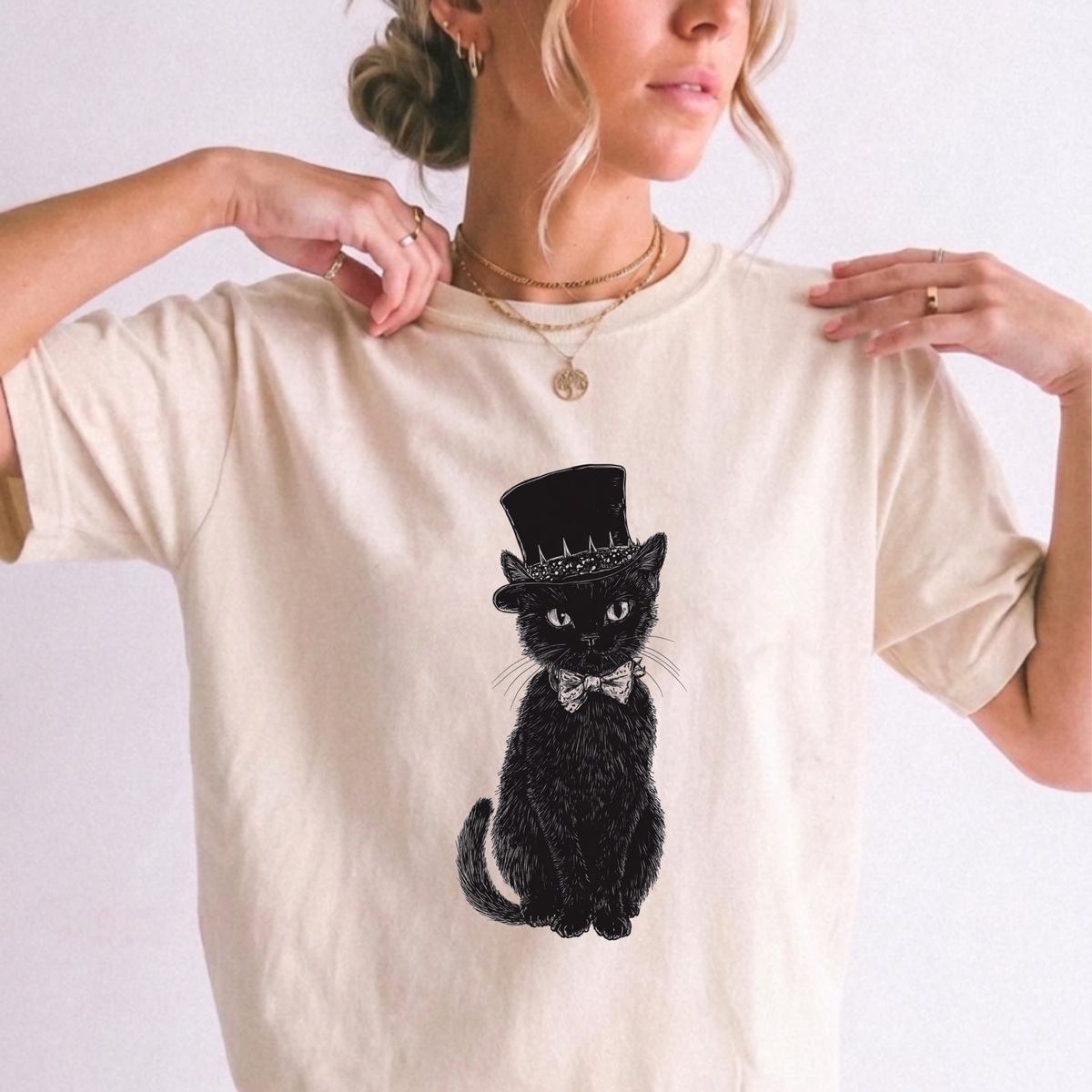 Dapper Black Cat Top Hat Graphic T-Shirt | Foxfire & Fable