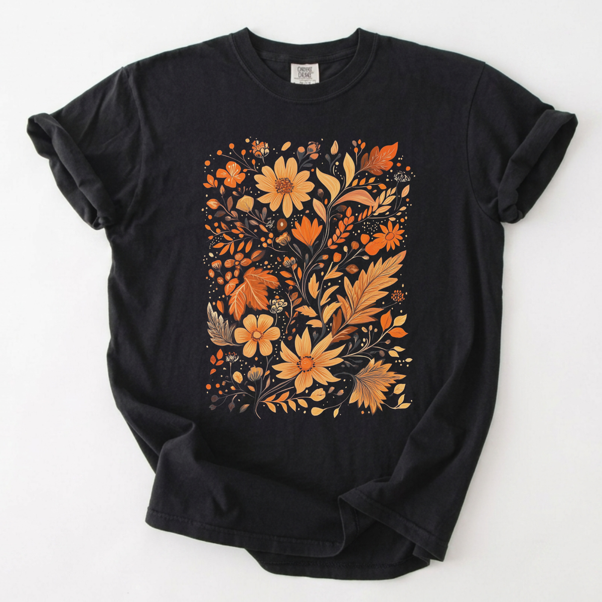 Autumn Harvest Botanical Floral Graphic T-Shirt | Foxfire & Fable - Black