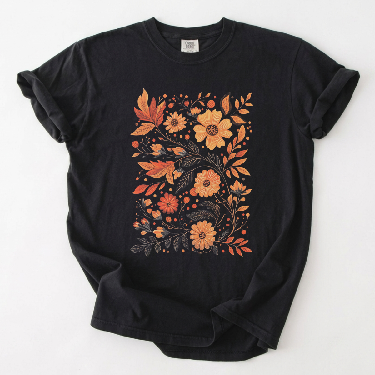 Autumn Botanical Floral Garden T-Shirt | Foxfire & Fable - Black