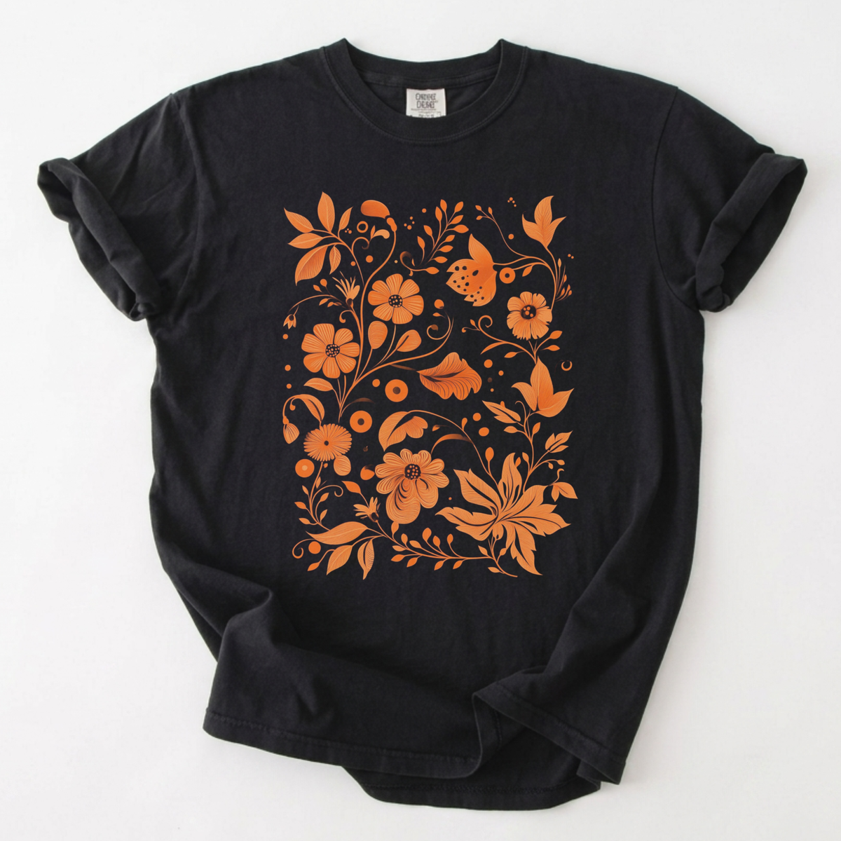 Botanical Folk Art Floral Graphic T-Shirt | Foxfire & Fable - Black