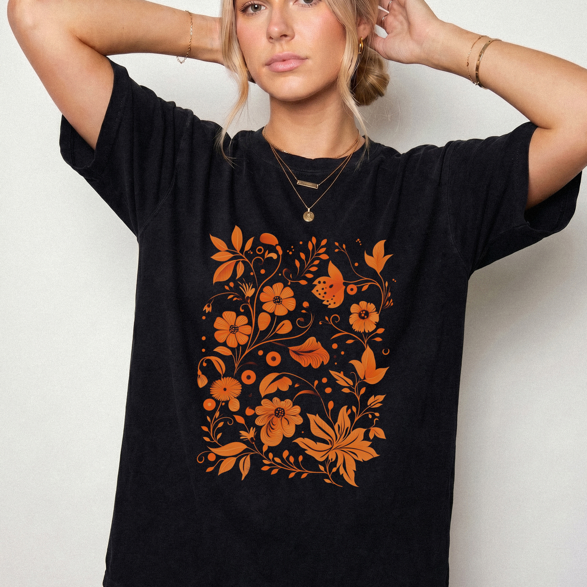 Botanical Folk Art Floral Graphic T-Shirt | Foxfire & Fable