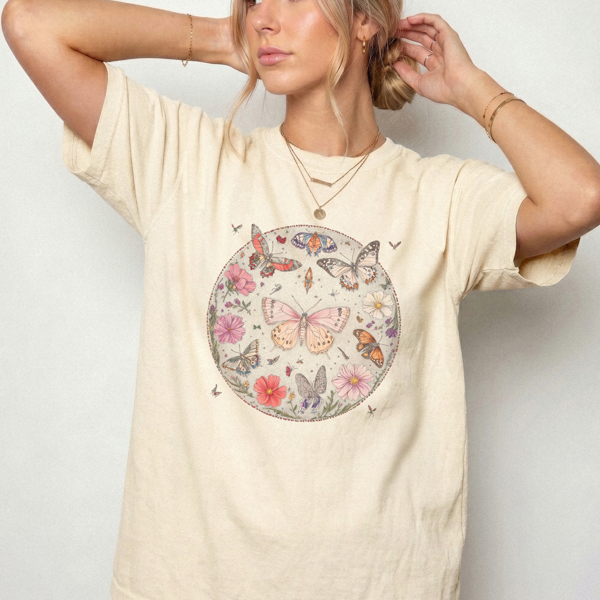 Enchanted Botanical Butterfly Circle Graphic Tee | Foxfire & Fable