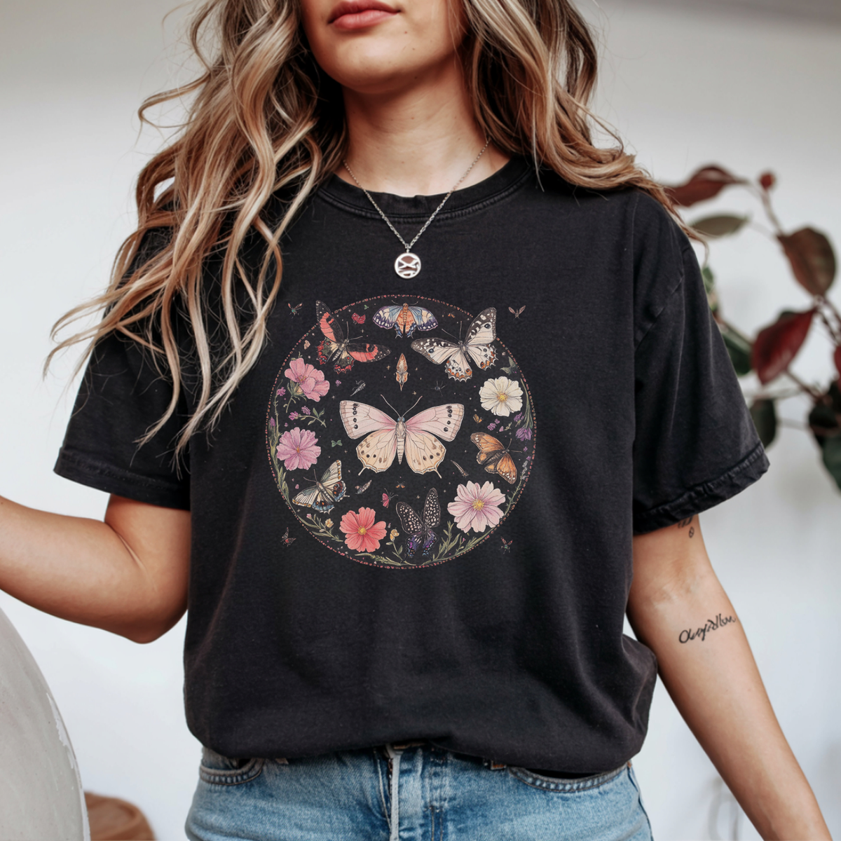Enchanted Botanical Butterfly Circle Graphic Tee | Foxfire & Fable