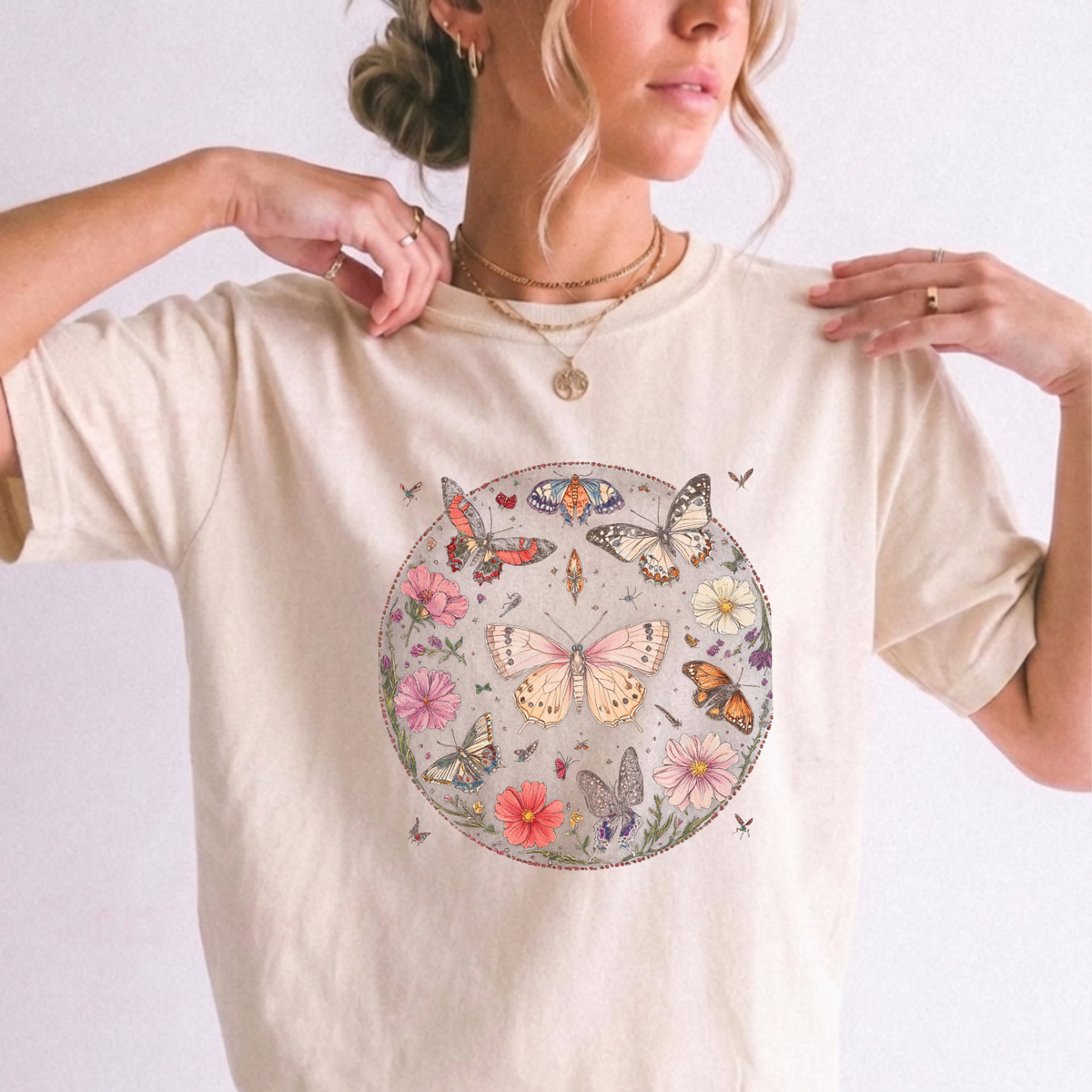 Enchanted Botanical Butterfly Circle Graphic Tee | Foxfire & Fable