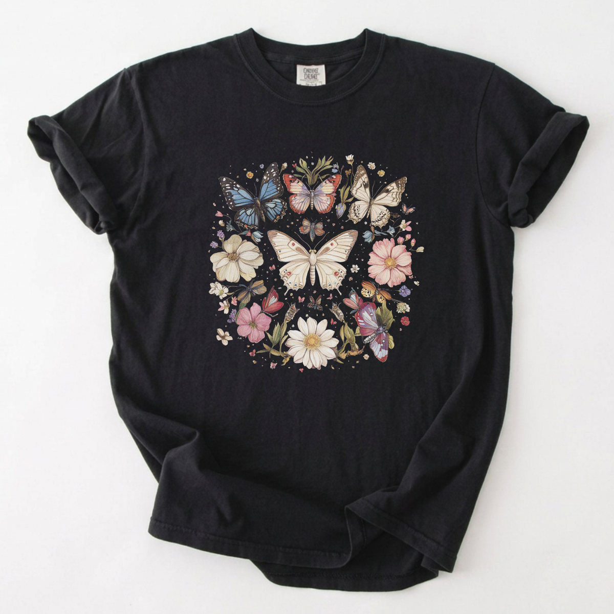 Vintage Botanical Butterfly Garden Graphic Tee | Foxfire & Fable - Black
