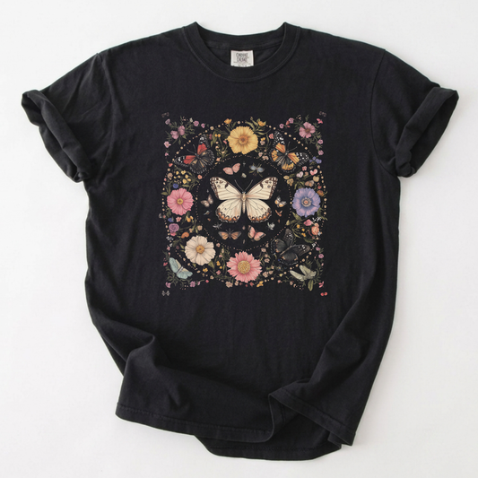 Botanical Butterfly Garden Heavyweight Comfort Tee | Foxfire & Fable - Black