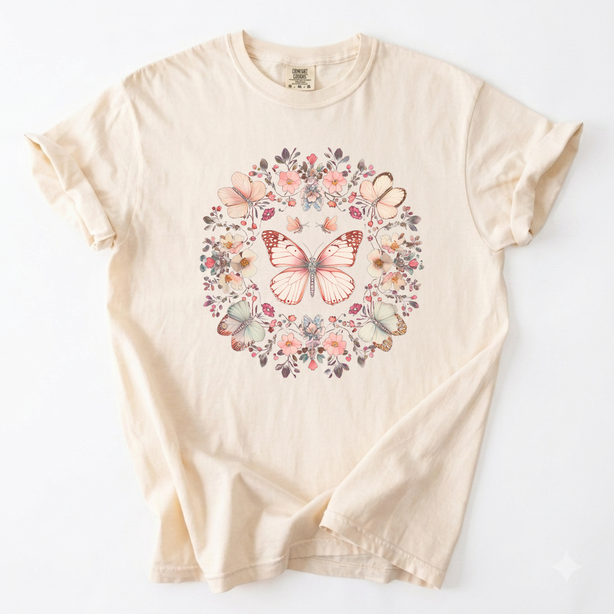 Botanical Butterfly Wreath Graphic Comfort Colors T-Shirt | Foxfire & Fable - Ivory