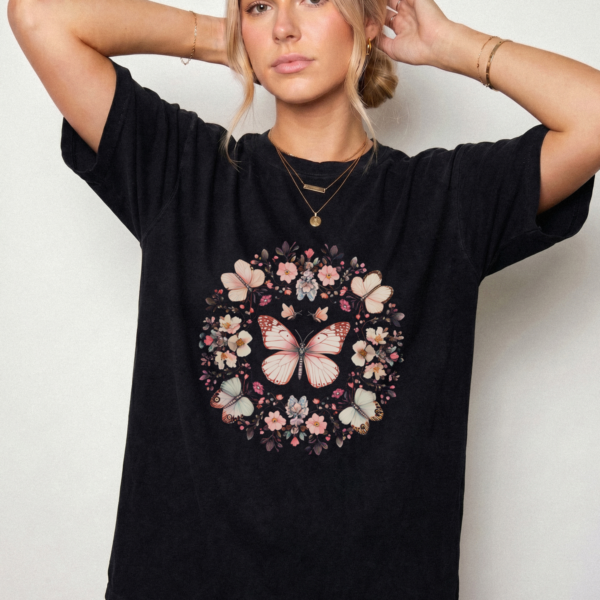 Botanical Butterfly Wreath Graphic Comfort Colors T-Shirt | Foxfire & Fable