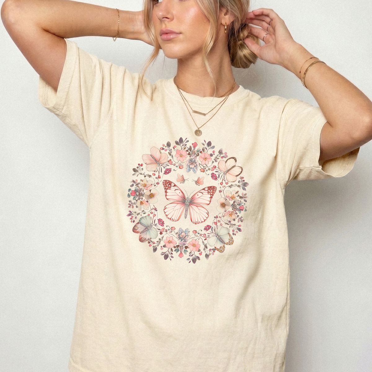Botanical Butterfly Wreath Graphic Comfort Colors T-Shirt | Foxfire & Fable