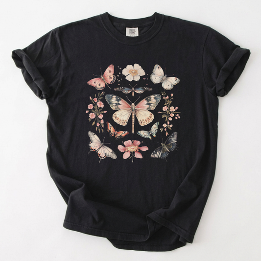 Vintage Butterfly & Botanical Garden Heavyweight Tee | Foxfire & Fable - Black