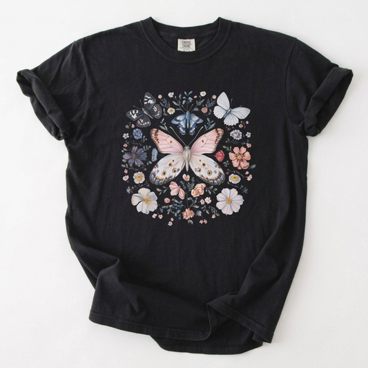 Botanical Butterfly Garden Graphic T-Shirt | Foxfire & Fable - Black