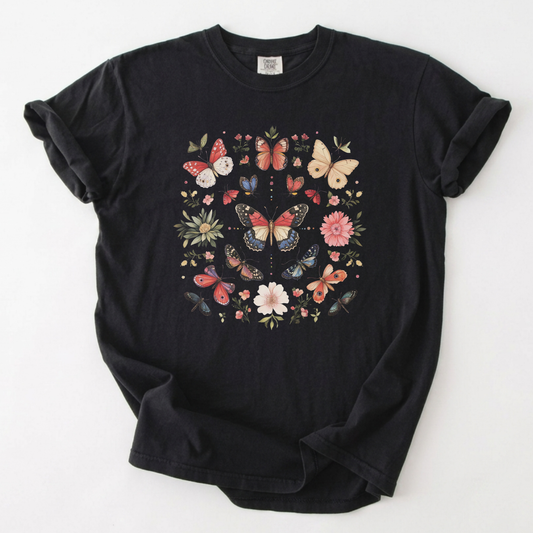 Antique Butterfly & Moth Study Tee | Foxfire & Fable - Black