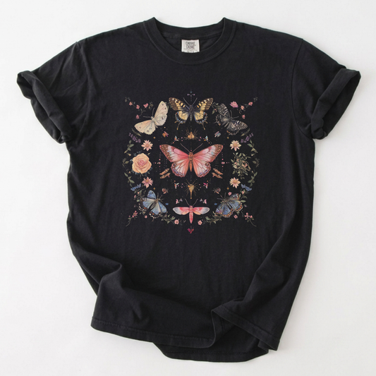 Vintage Butterfly Botanical Garden Graphic T-Shirt | Foxfire & Fable - Black