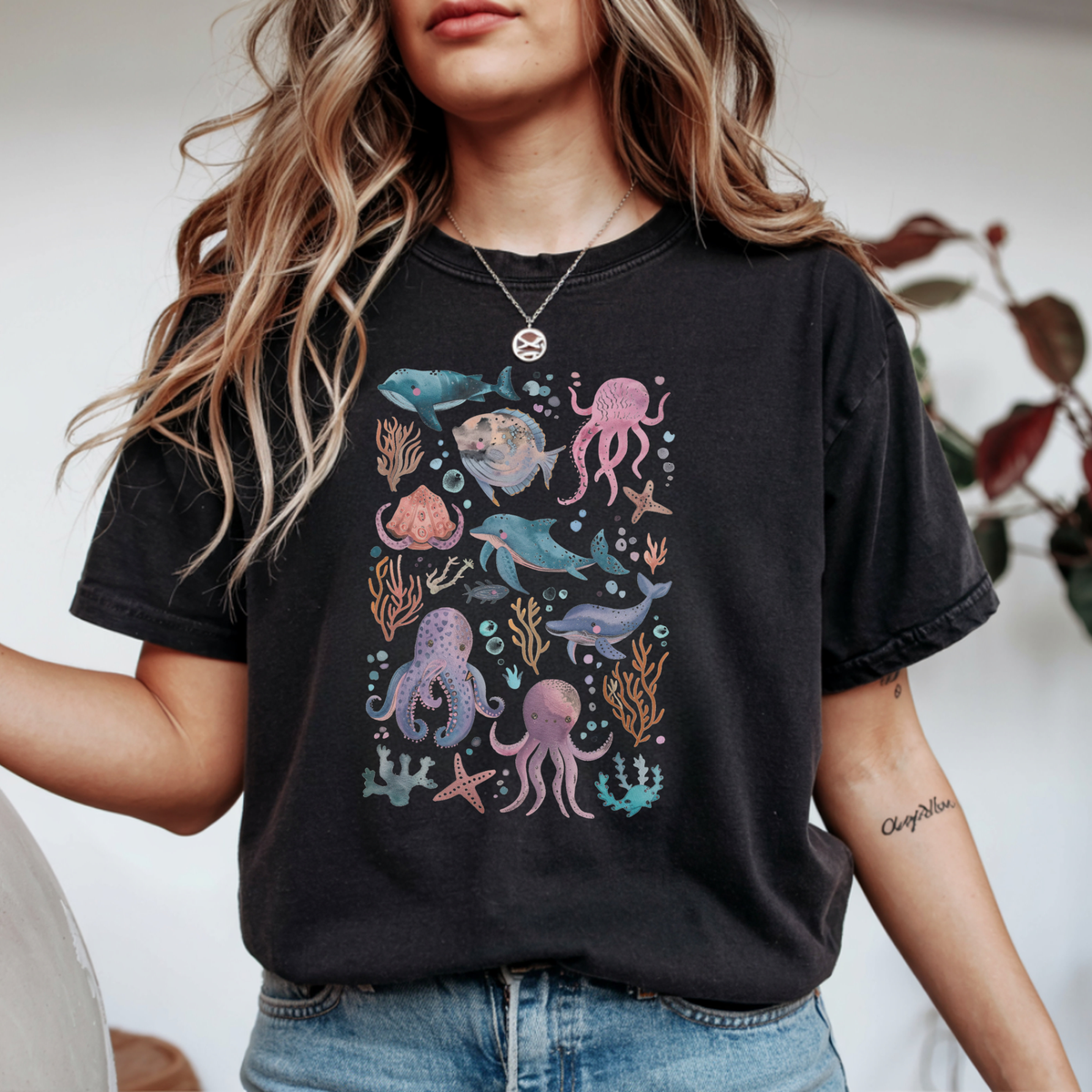 Watercolor Ocean Life Marine Fauna Whales & Octopuses Tee | Foxfire & Fable