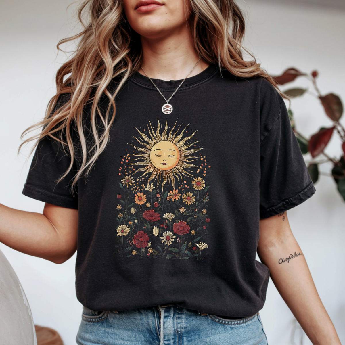 Celestial Sun & Wildflowers Graphic Comfort Colors Tee | Foxfire & Fable