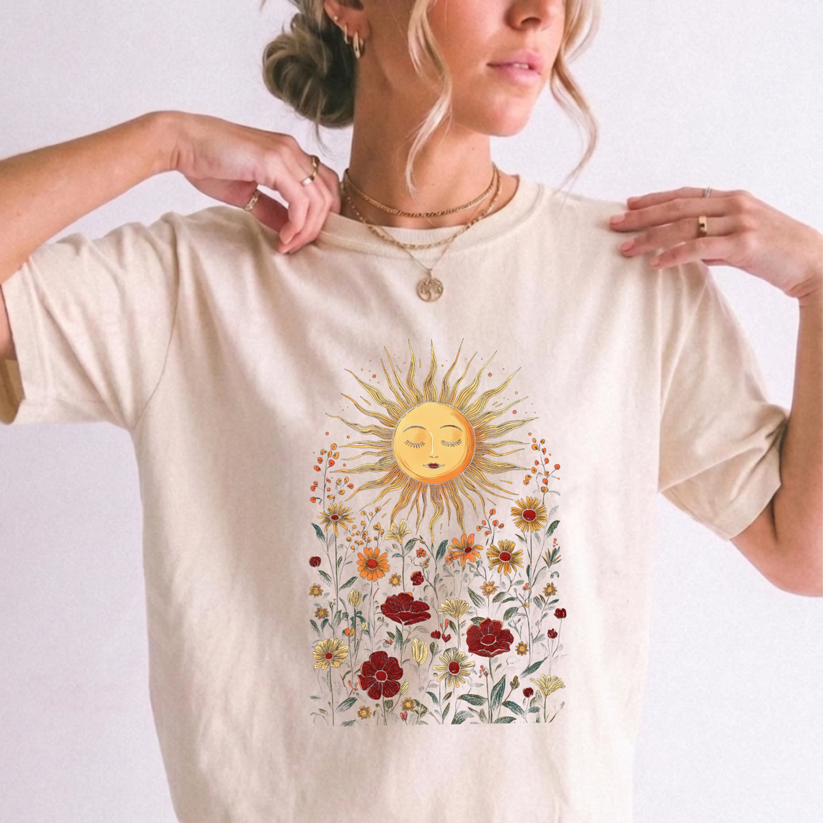 Celestial Sun & Wildflowers Graphic Comfort Colors Tee | Foxfire & Fable