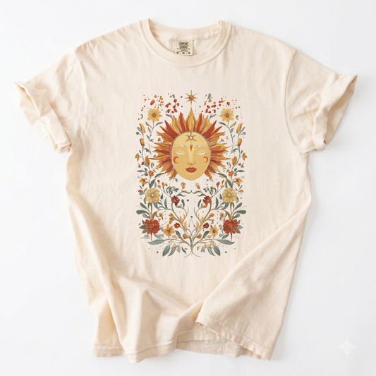 Celestial Sun Floral Botanical Vintage T-Shirt | Foxfire & Fable - Ivory