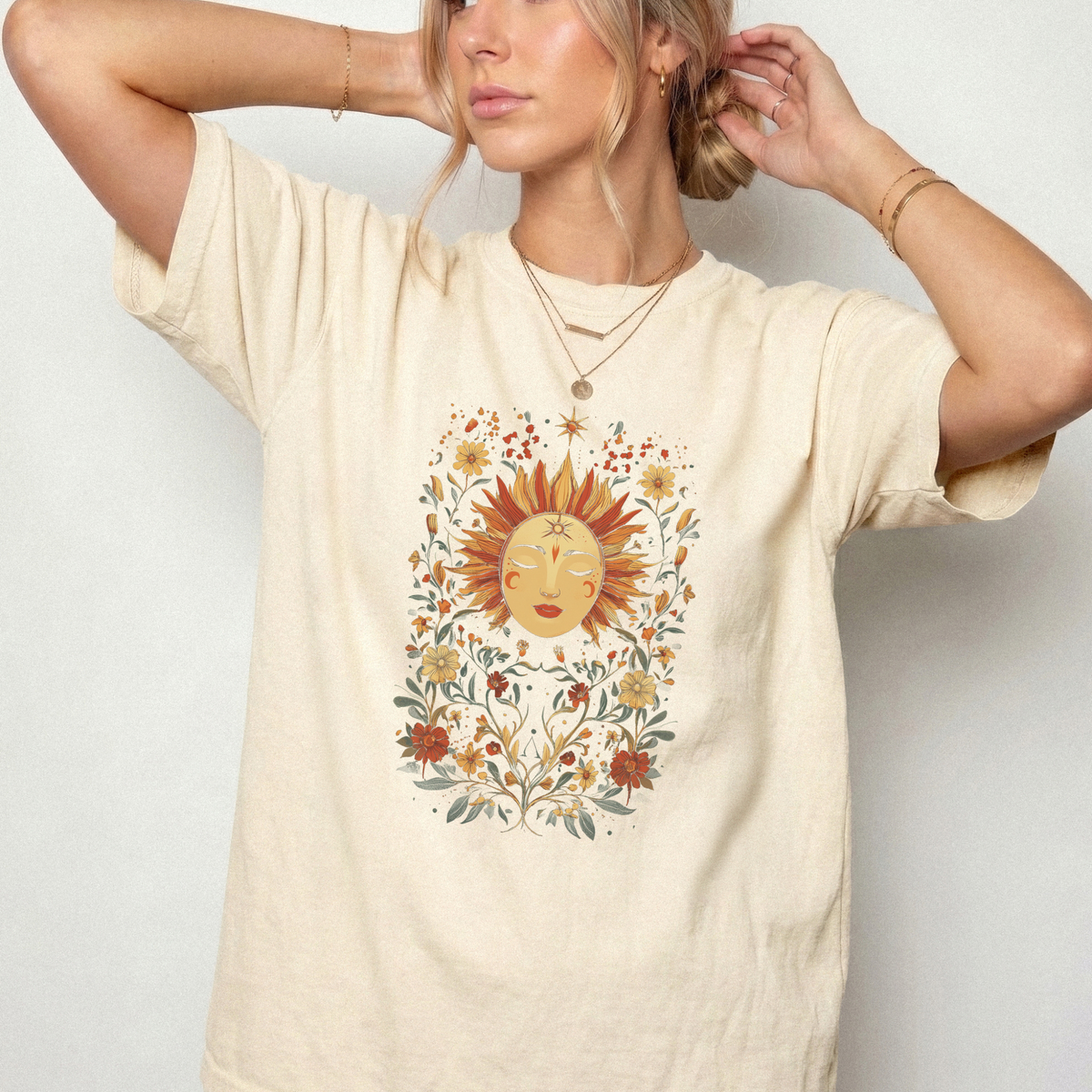 Celestial Sun Floral Botanical Vintage T-Shirt | Foxfire & Fable