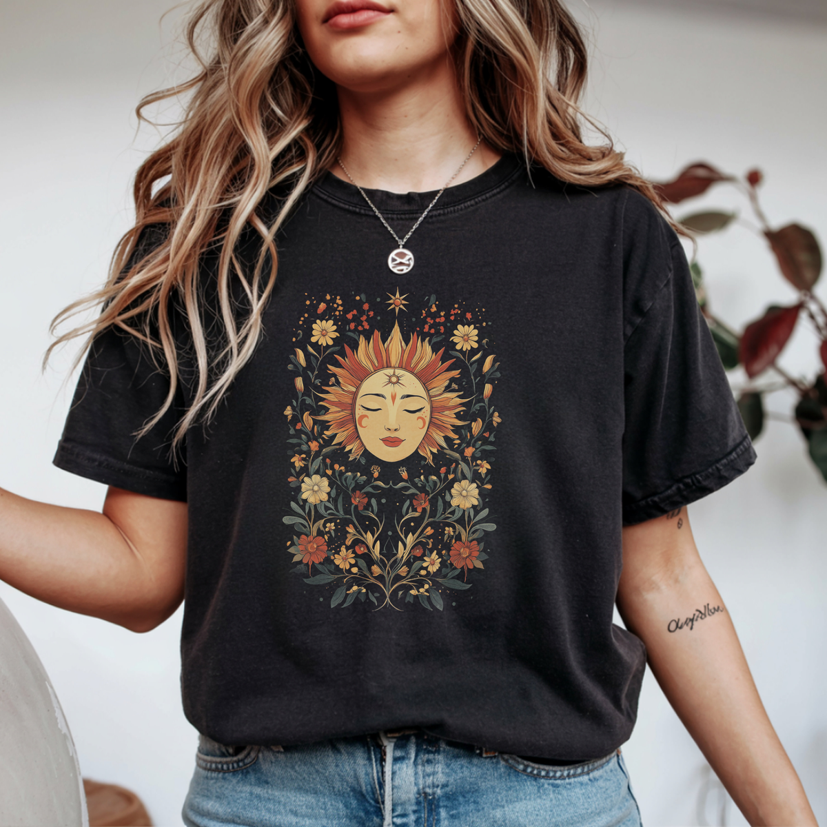 Celestial Sun Floral Botanical Vintage T-Shirt | Foxfire & Fable