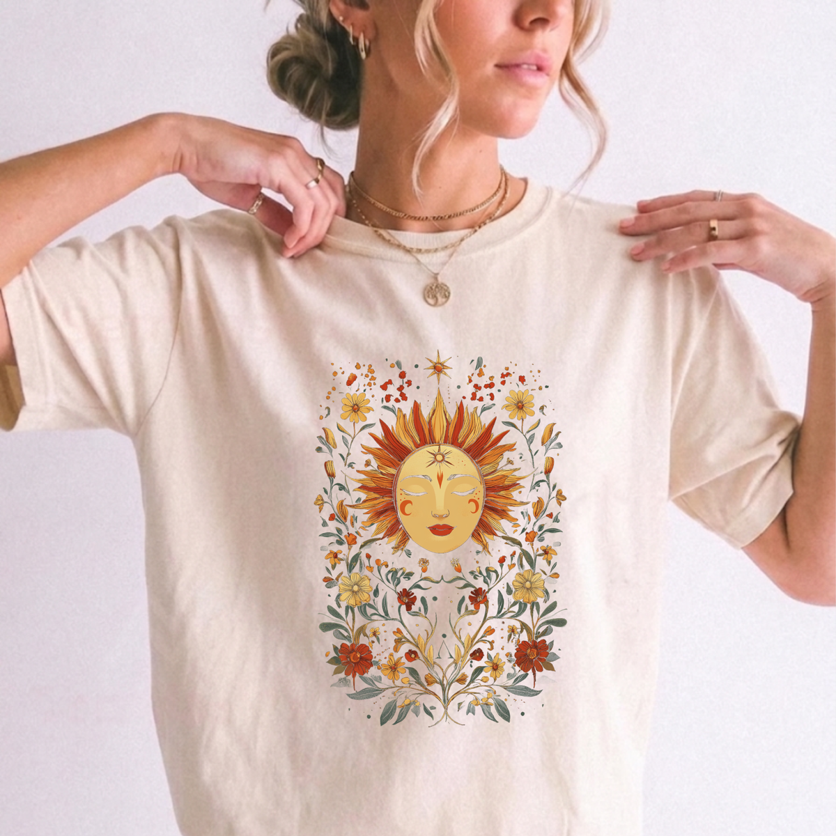 Celestial Sun Floral Botanical Vintage T-Shirt | Foxfire & Fable