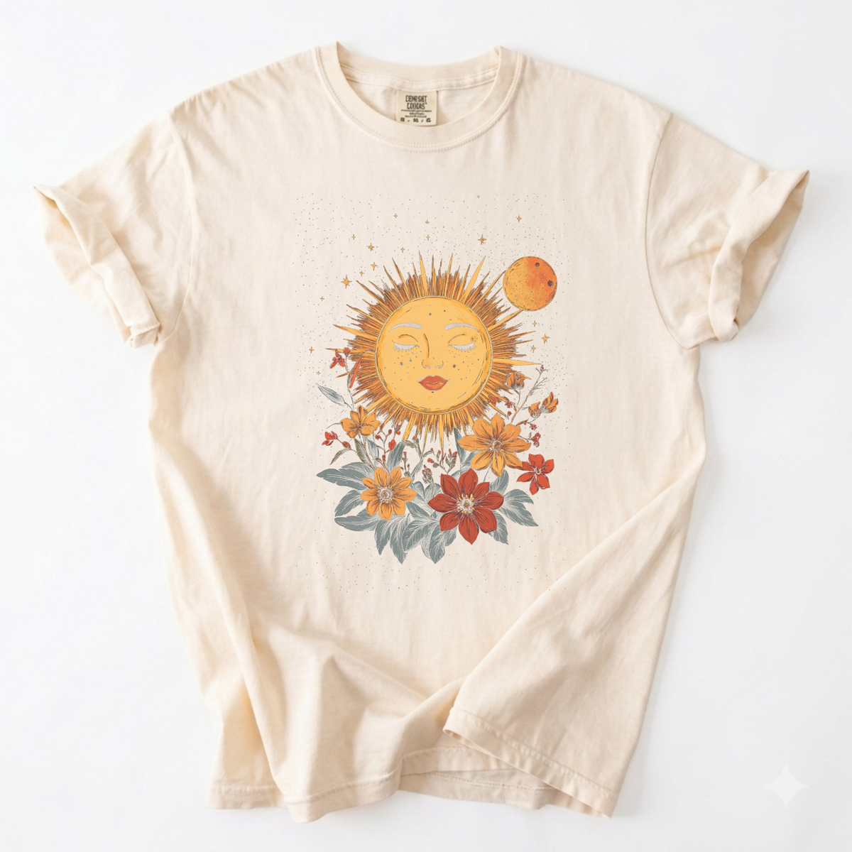 Celestial Sun and Moon Botanical T-Shirt | Foxfire & Fable - Ivory