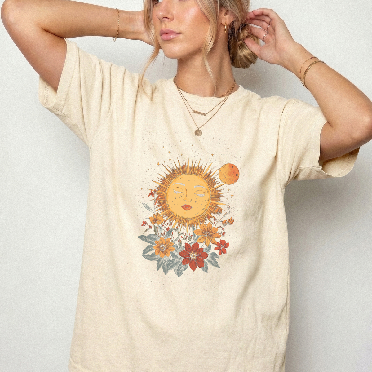 Celestial Sun and Moon Botanical T-Shirt | Foxfire & Fable