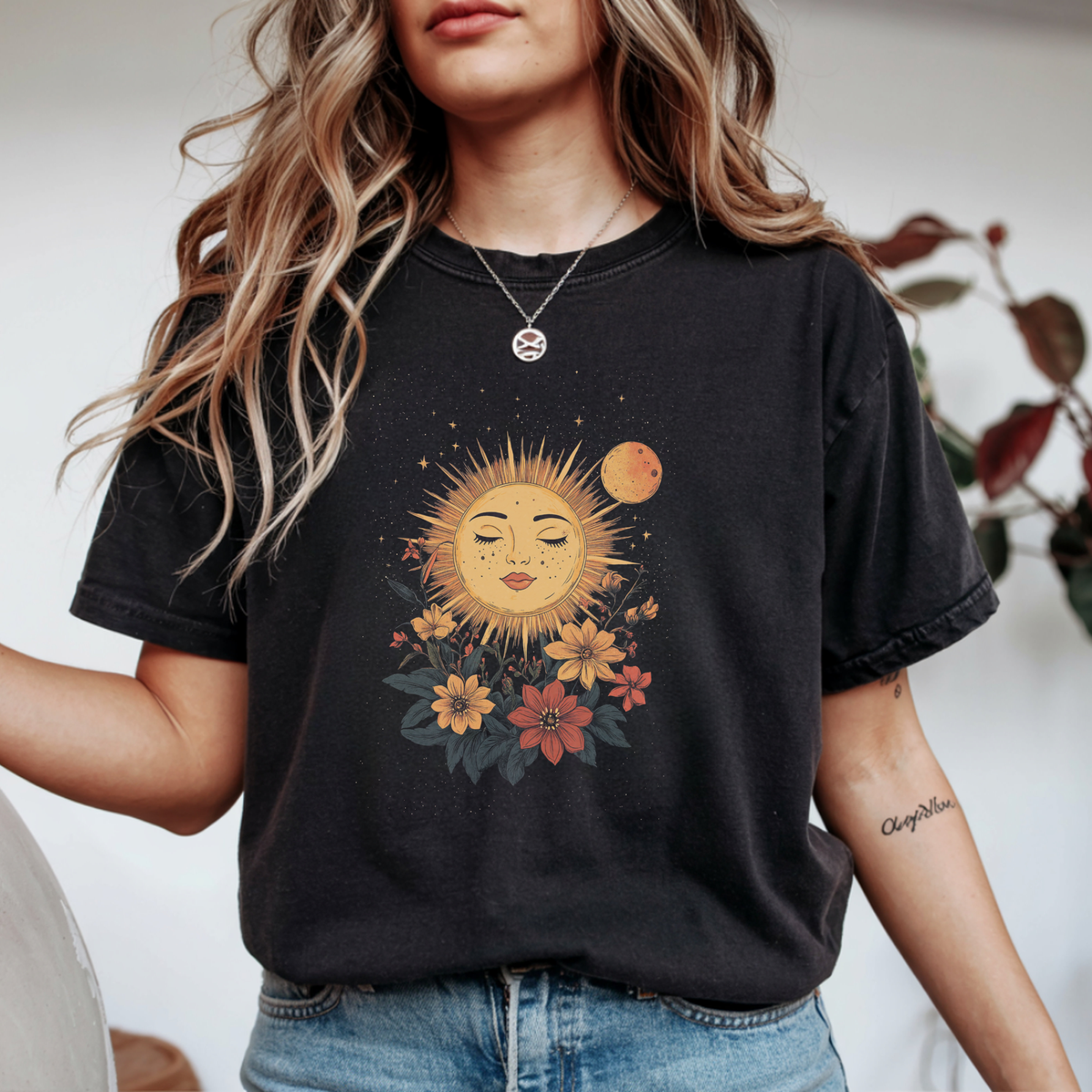 Celestial Sun and Moon Botanical T-Shirt | Foxfire & Fable