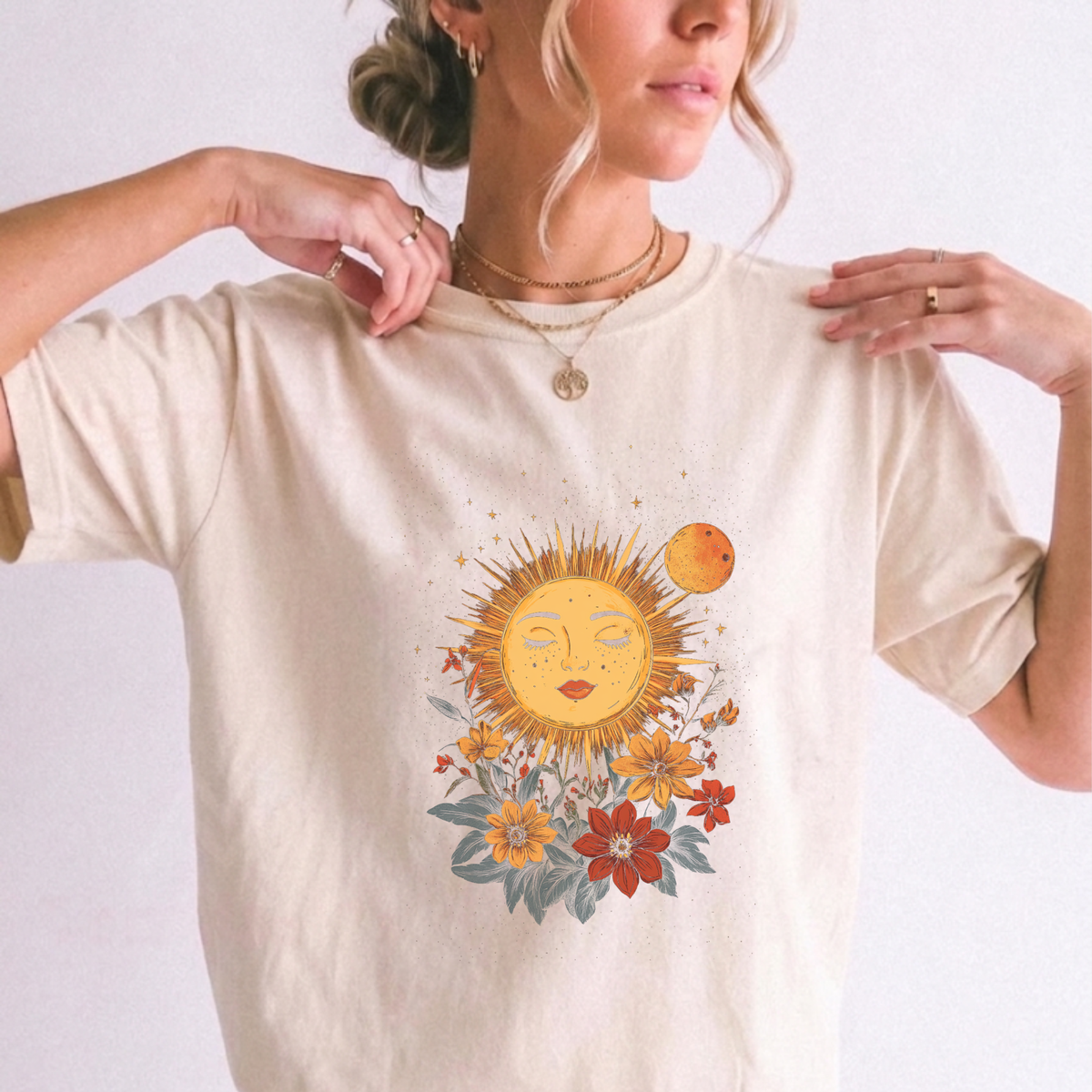 Celestial Sun and Moon Botanical T-Shirt | Foxfire & Fable