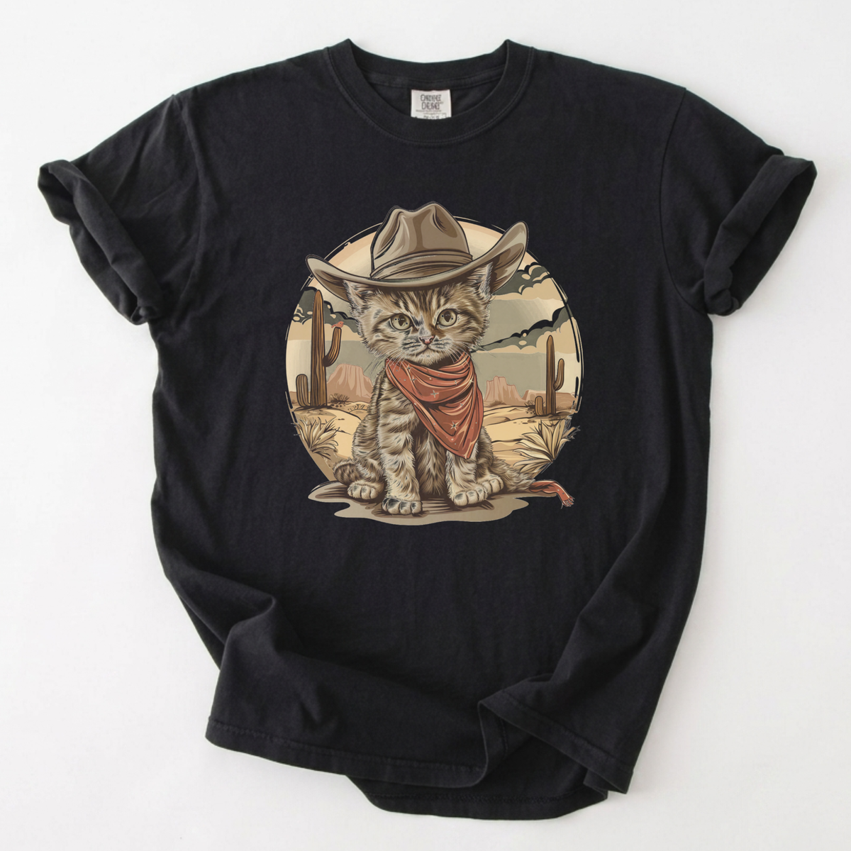 Desert Outlaw Cat Graphic Tee Vintage Western T-Shirt | Foxfire & Fable - Black