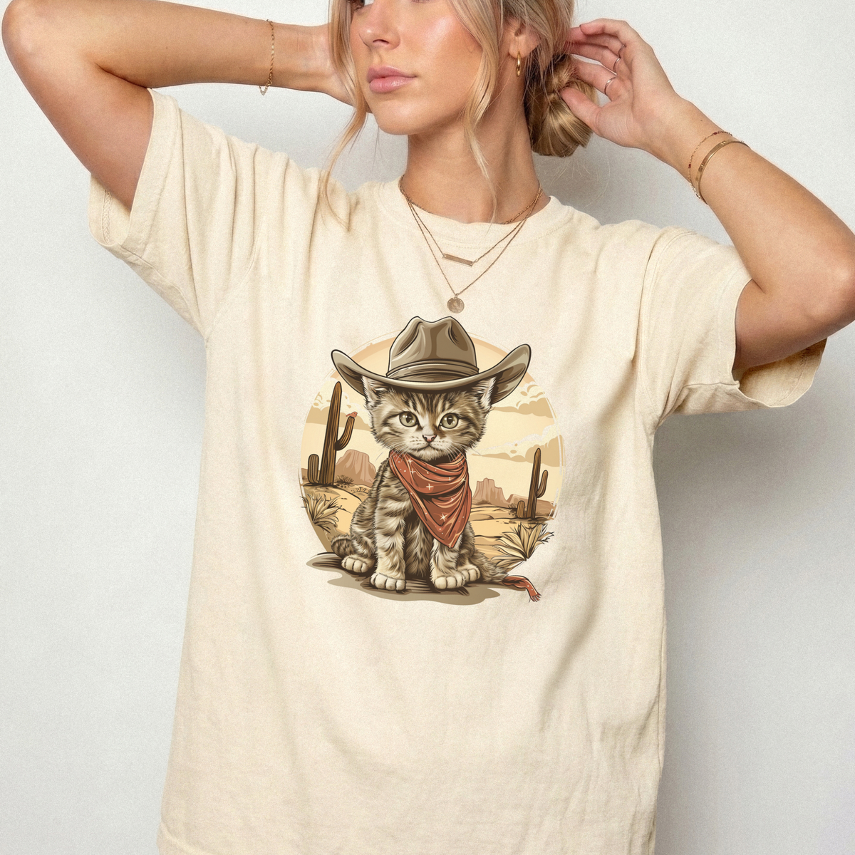 Desert Outlaw Cat Graphic Tee Vintage Western T-Shirt | Foxfire & Fable