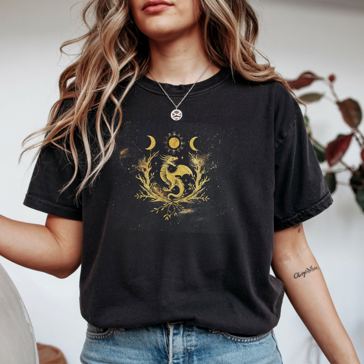 Celestial Dragon Gold Foil Graphic Tee | Foxfire & Fable