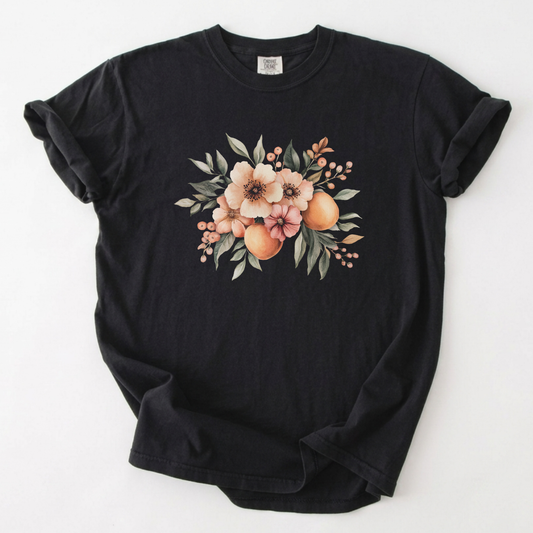 Vintage Botanical Orange Blossom & Fruit Graphic Tee | Foxfire & Fable - Black