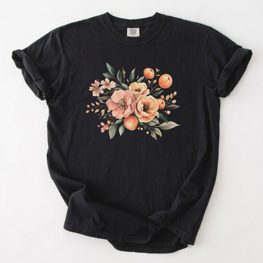 Vintage Botanical Peach Blossom Graphic Tee | Foxfire & Fable - Black
