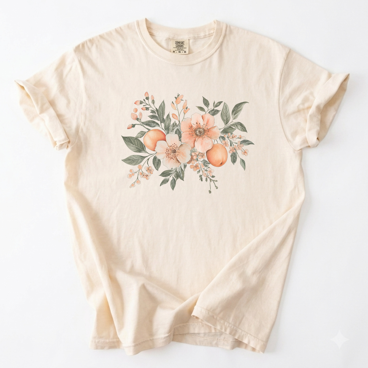 Vintage Botanical Citrus & Peach Blossom Graphic Tee | Foxfire & Fable - Ivory