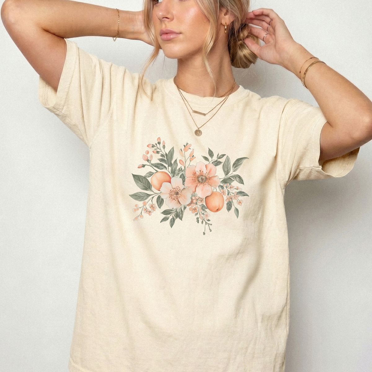 Vintage Botanical Citrus & Peach Blossom Graphic Tee | Foxfire & Fable