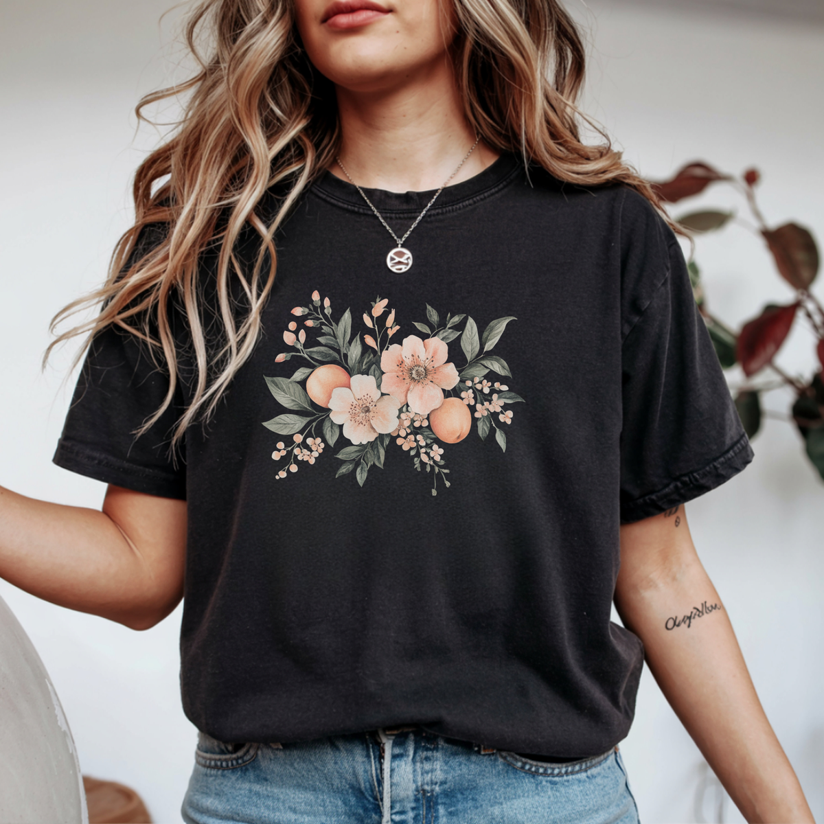 Vintage Botanical Citrus & Peach Blossom Graphic Tee | Foxfire & Fable