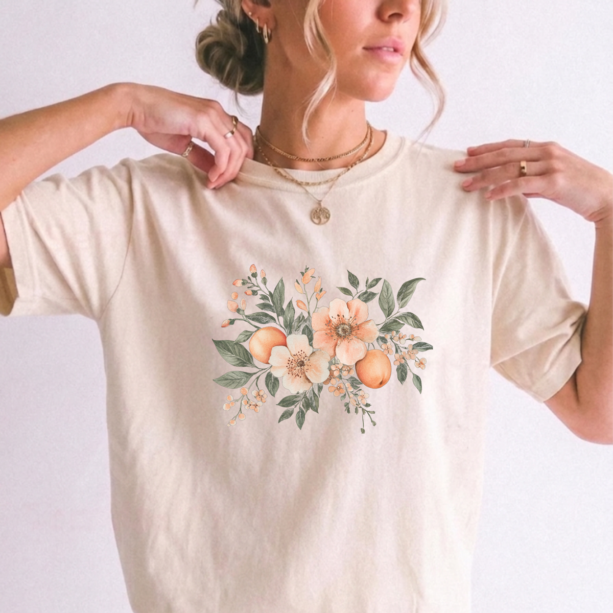 Vintage Botanical Citrus & Peach Blossom Graphic Tee | Foxfire & Fable