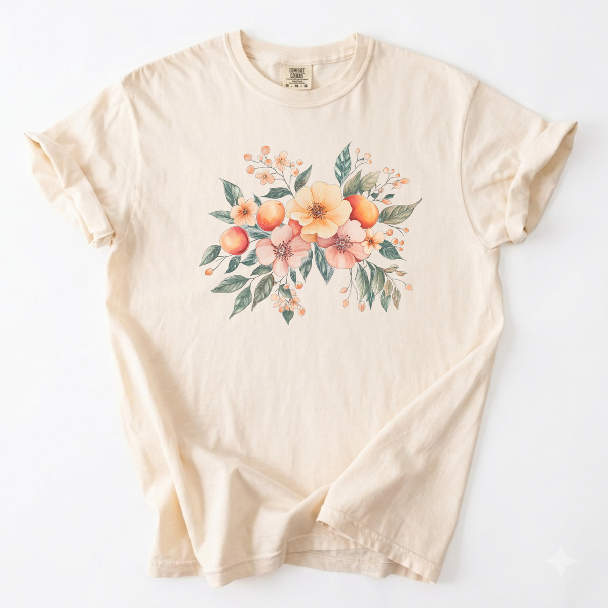 Vintage Floral Botanical Peach Blossom Graphic T-Shirt | Foxfire & Fable - Ivory