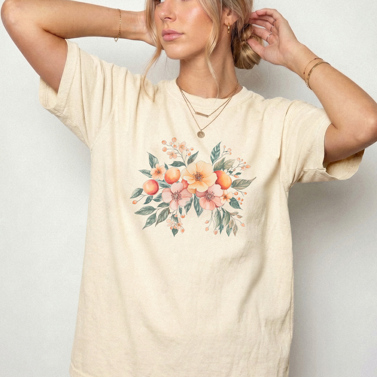 Vintage Floral Botanical Peach Blossom Graphic T-Shirt | Foxfire & Fable