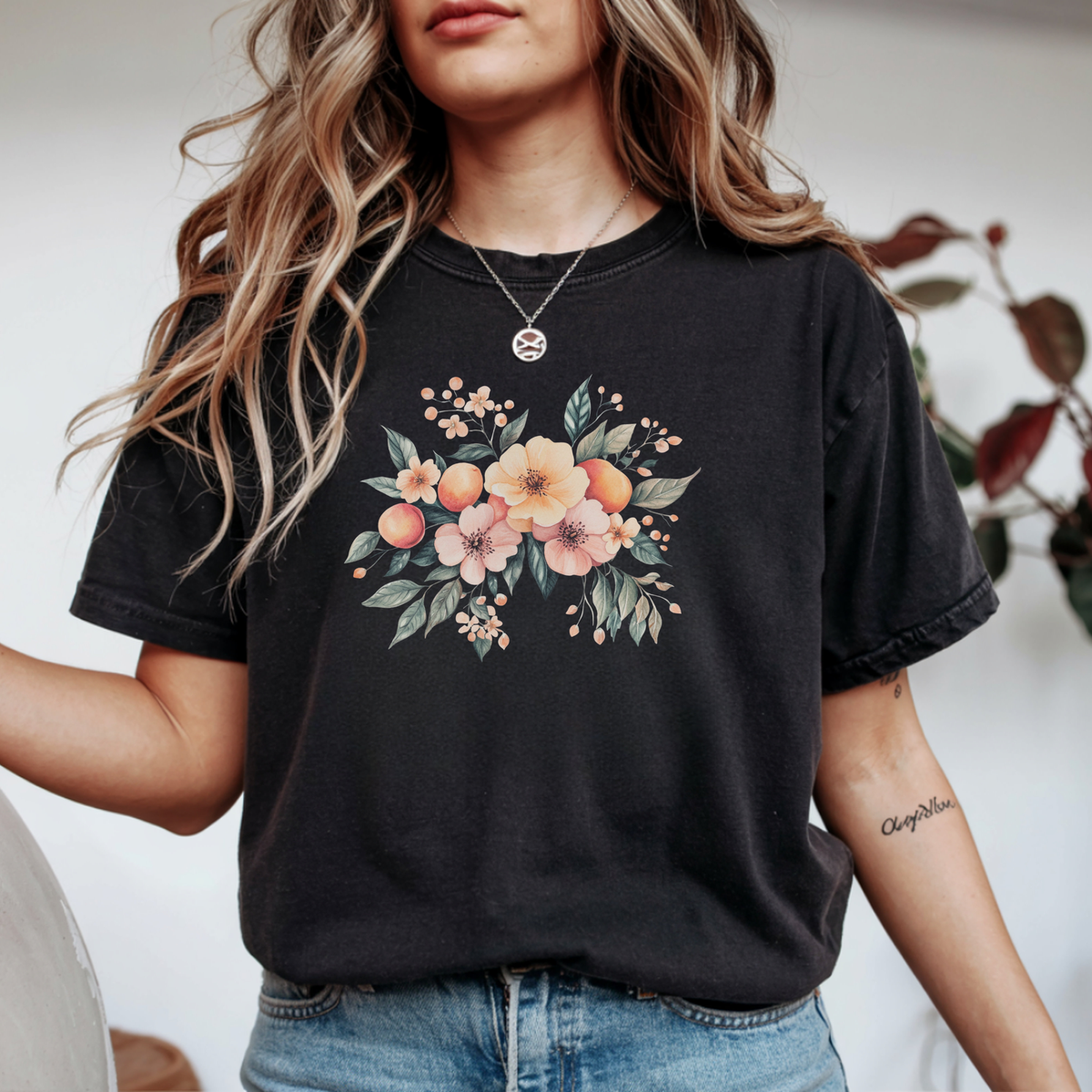 Vintage Floral Botanical Peach Blossom Graphic T-Shirt | Foxfire & Fable